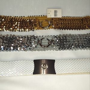 Vintage Sequin Belts Gold Silver White Mermaid Scallop M/L